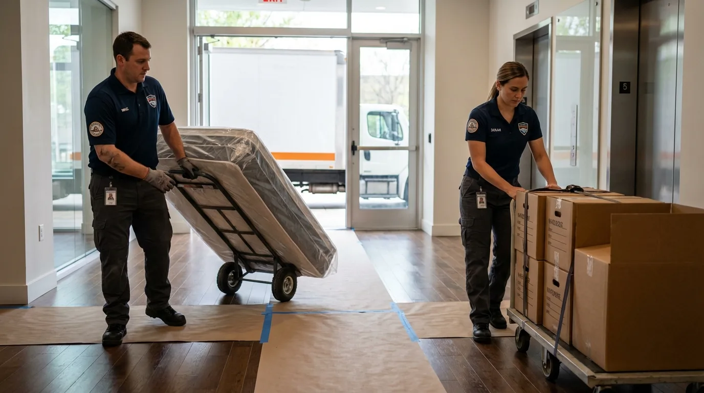 Professional apartment movers loading elevator in Apopka, FL